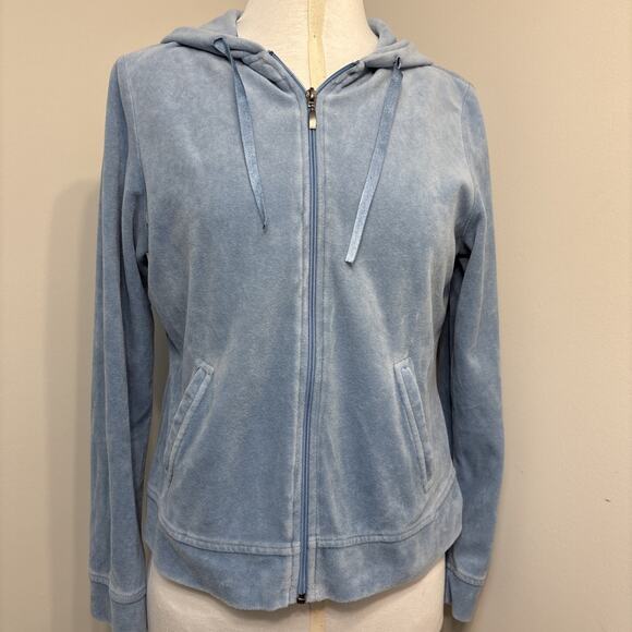 Baby Blue Velour Y2K Style Zip Hoodie Softcore Juicy Style Tracksuit Top Lg - Picture 1 of 13